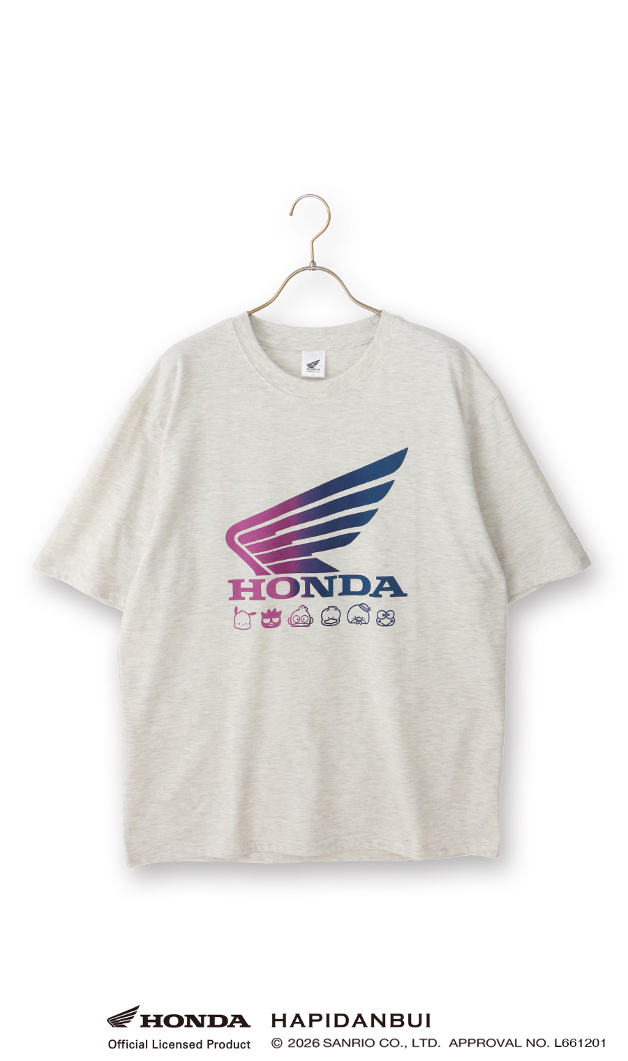 キャラクターTシャツ【HONDA×はぴだんぶい】【男女兼用】 ライトグレー S