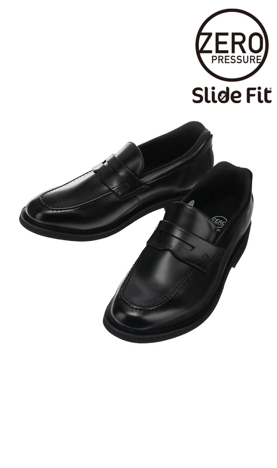 ゼロプレッシャーコインローファー【Slide Fit】 ブラック 24.5cm