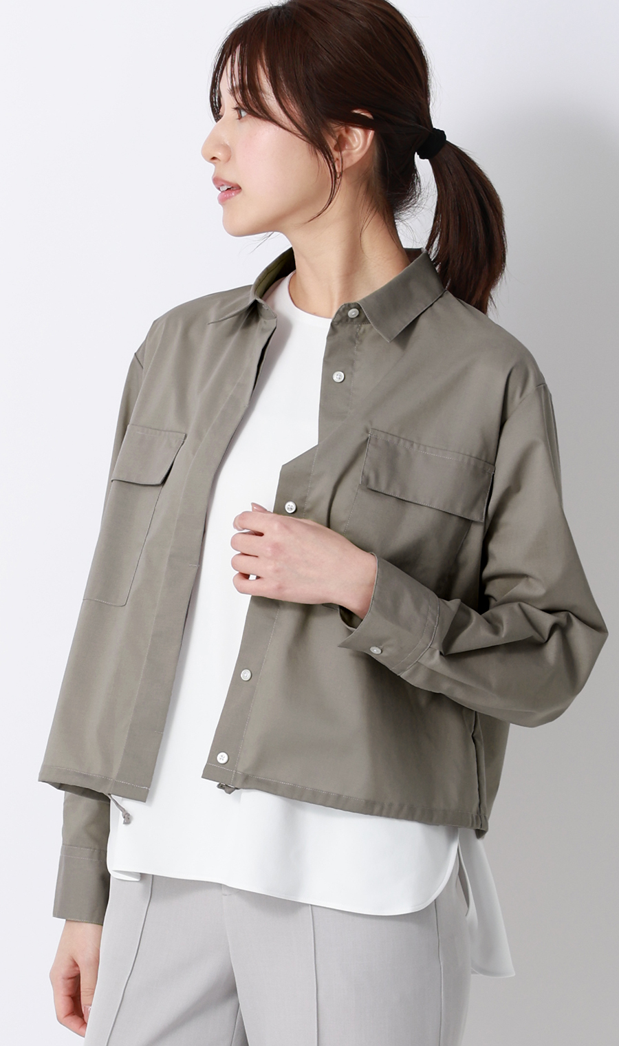 ドロストヘムシャツジャケット【長袖】 グレージュ M