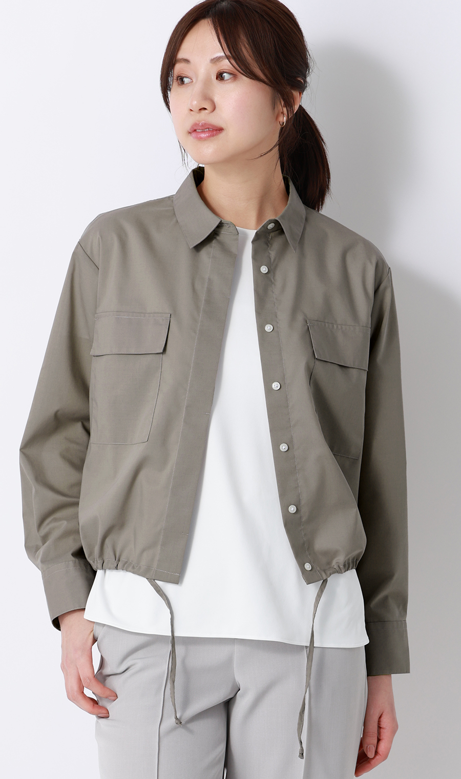 ドロストヘムシャツジャケット【長袖】 グレージュ M