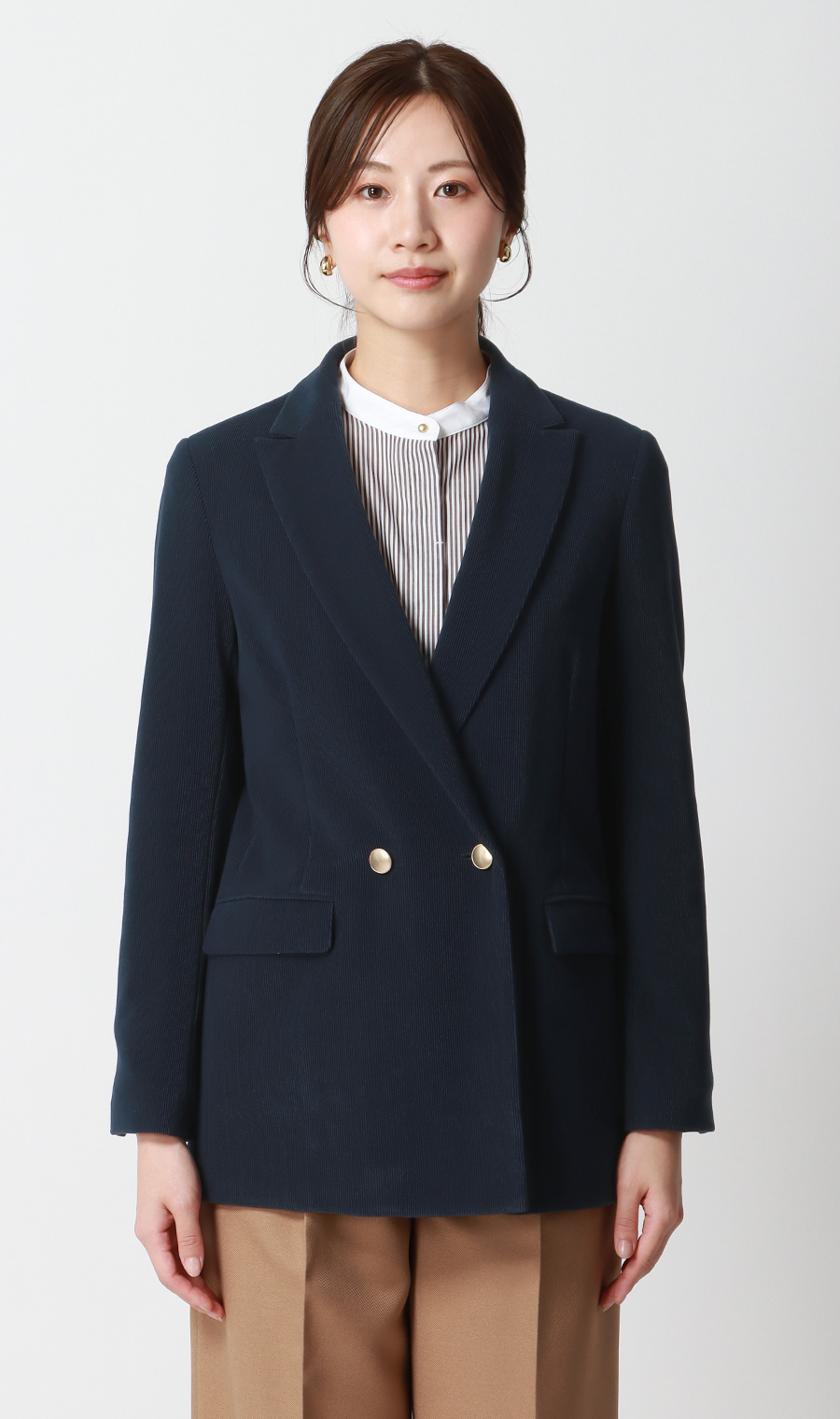 2ボタンダブルジャケット【コーデュロイ】 ネイビー L