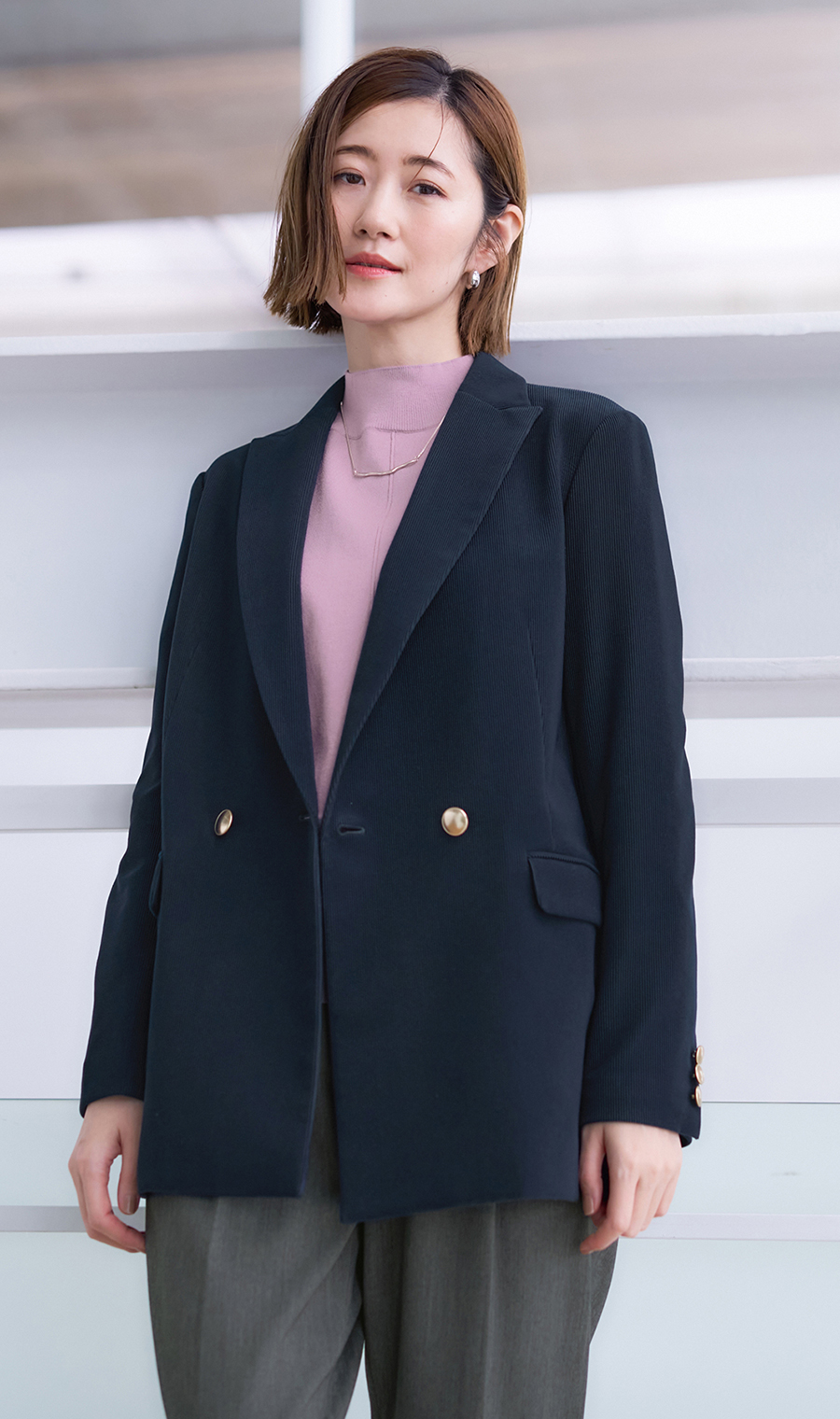2ボタンダブルジャケット【コーデュロイ】 ネイビー L