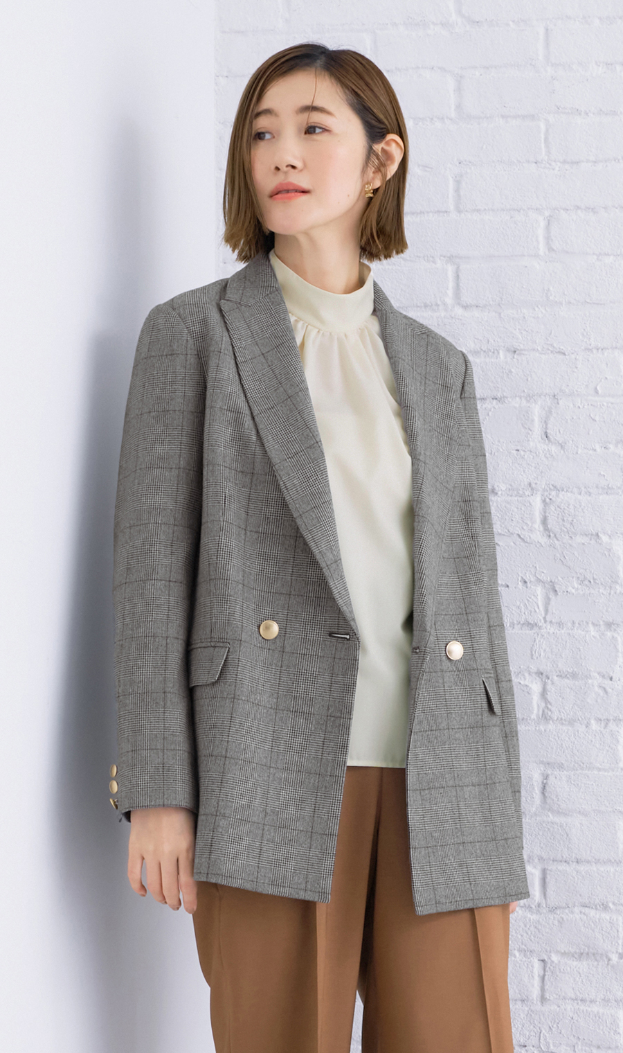 2扣雙夾克棕色M