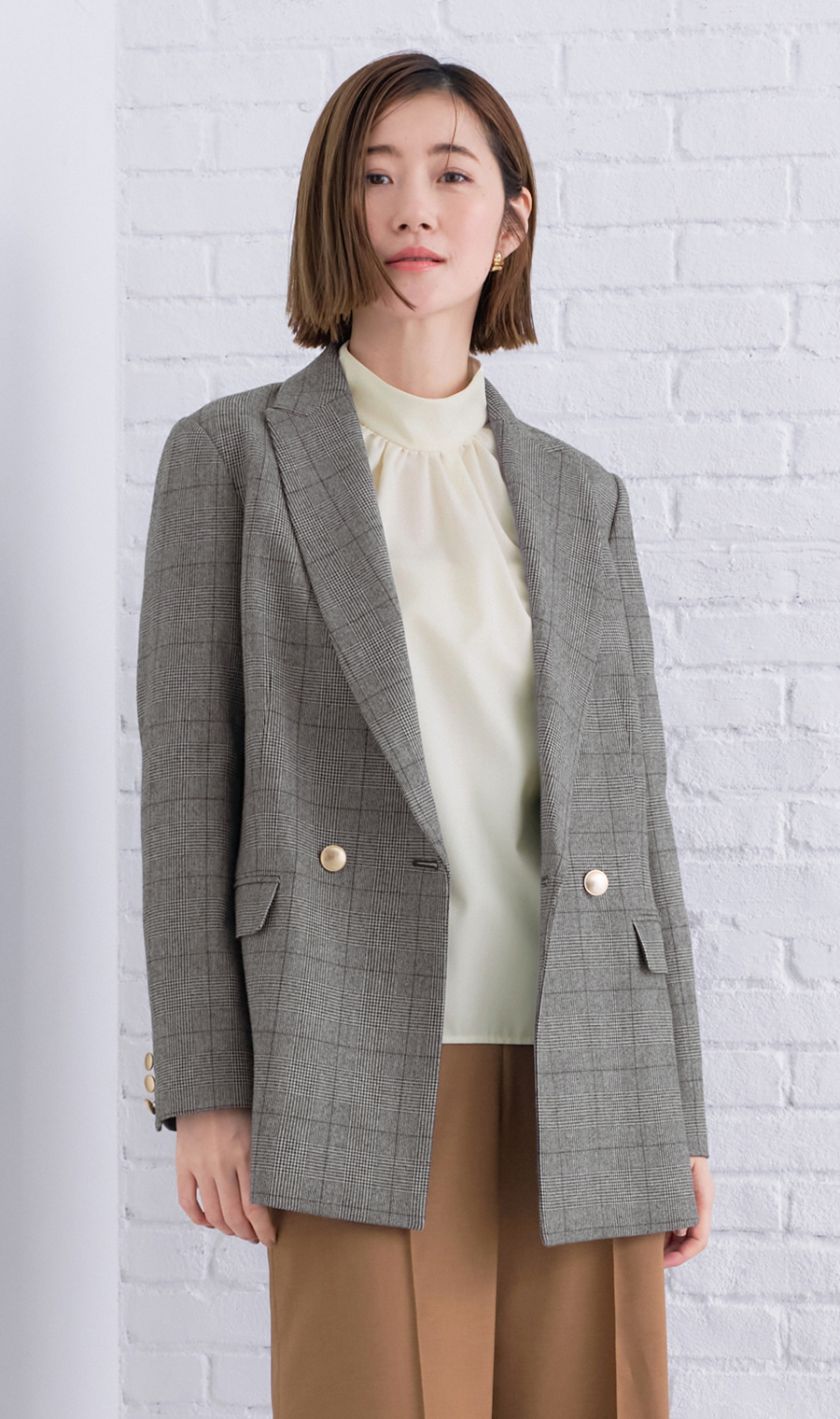 2扣雙夾克棕色M