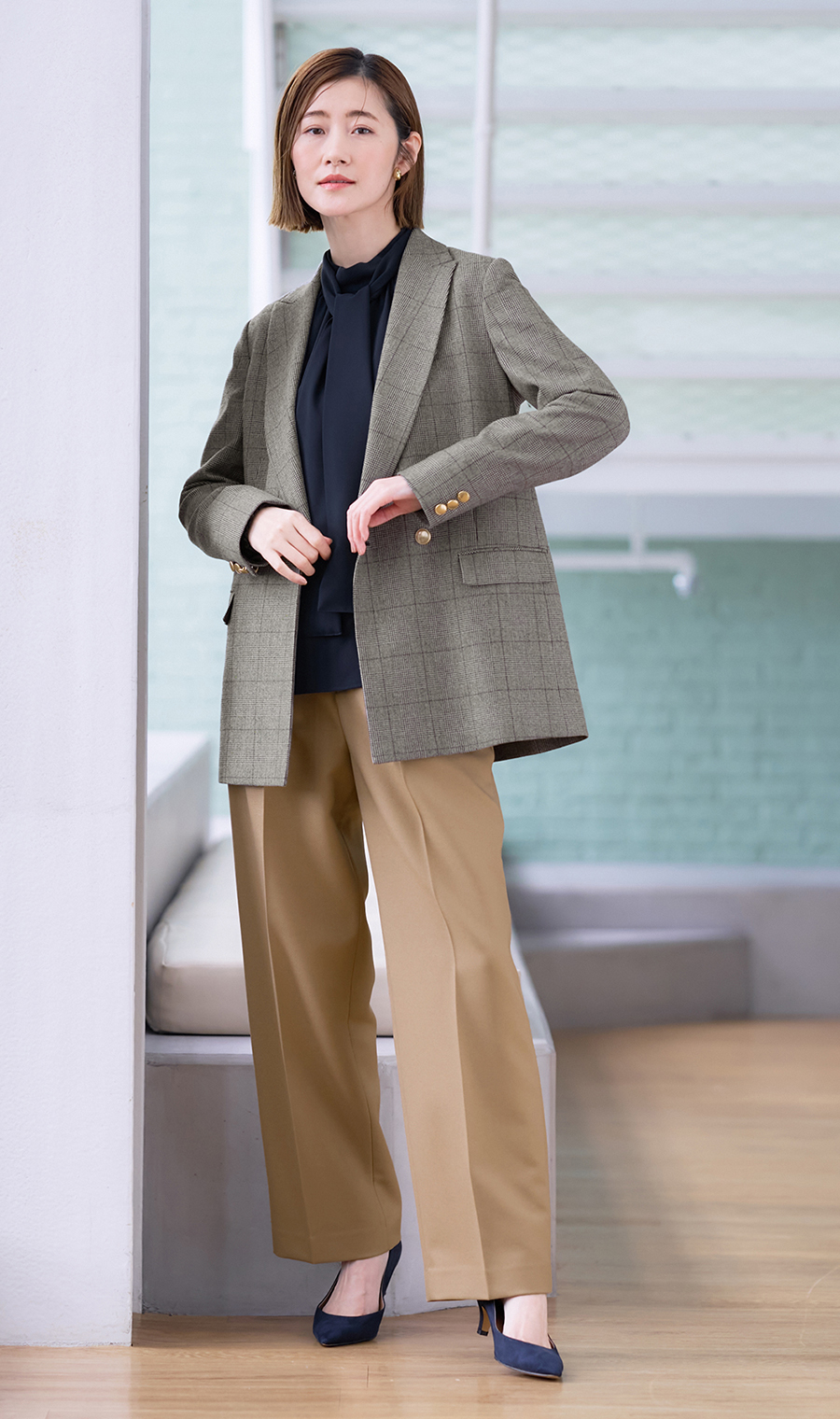 2扣雙夾克棕色M