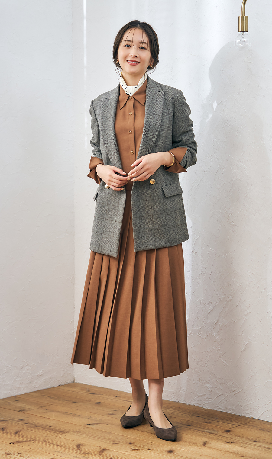 2扣雙夾克棕色M