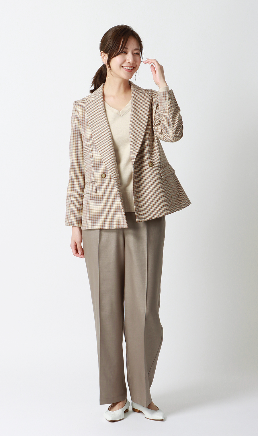 2ボタンダブルジャケット【ウォッシャブル】 ブラウン M