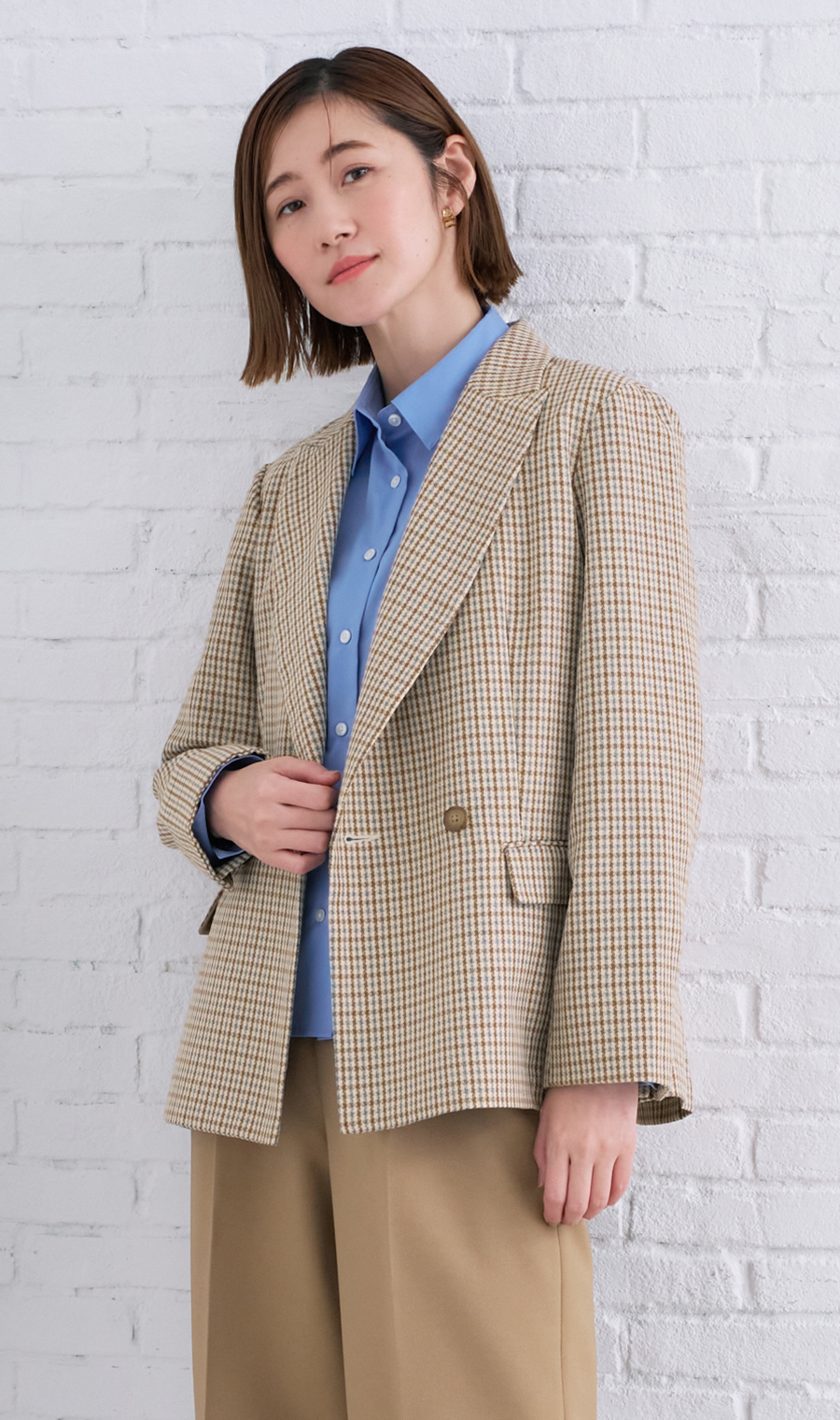 2ボタンダブルジャケット【ウォッシャブル】 ブラウン M