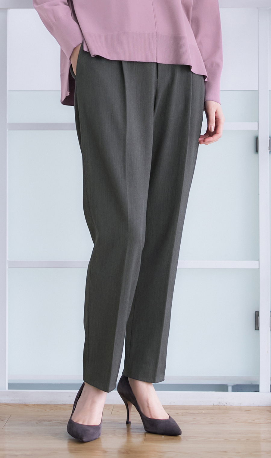 テーパードパンツ【裏起毛】【裾上げ済み】 チャコール S