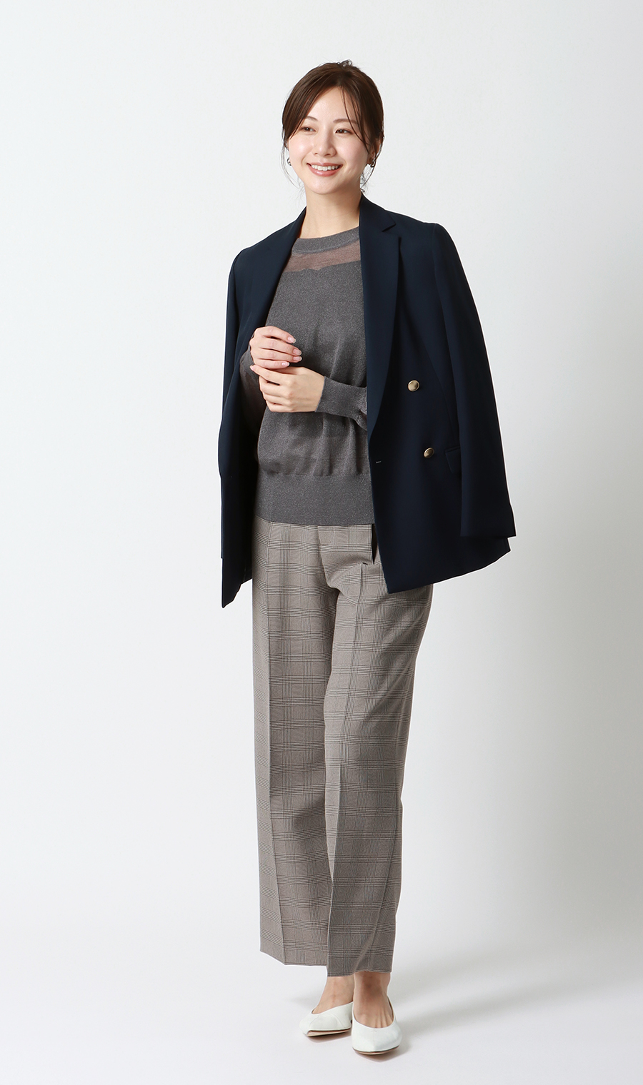 ワンタックセミワイドパンツ【裾上げ済み】 グレー S