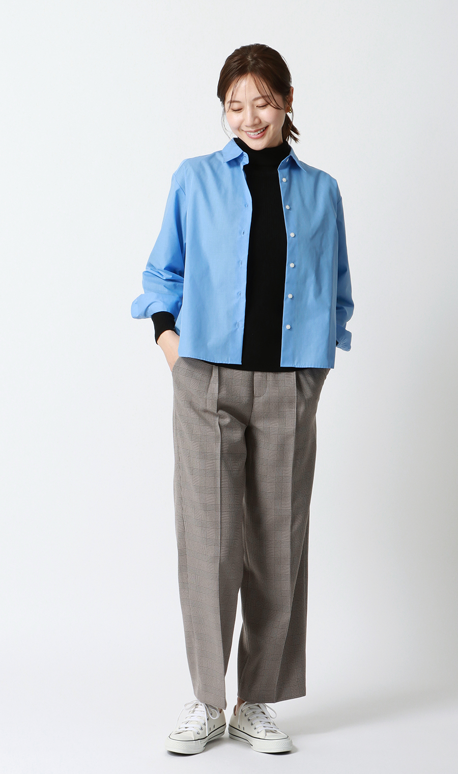 ワンタックセミワイドパンツ【裾上げ済み】 グレー S