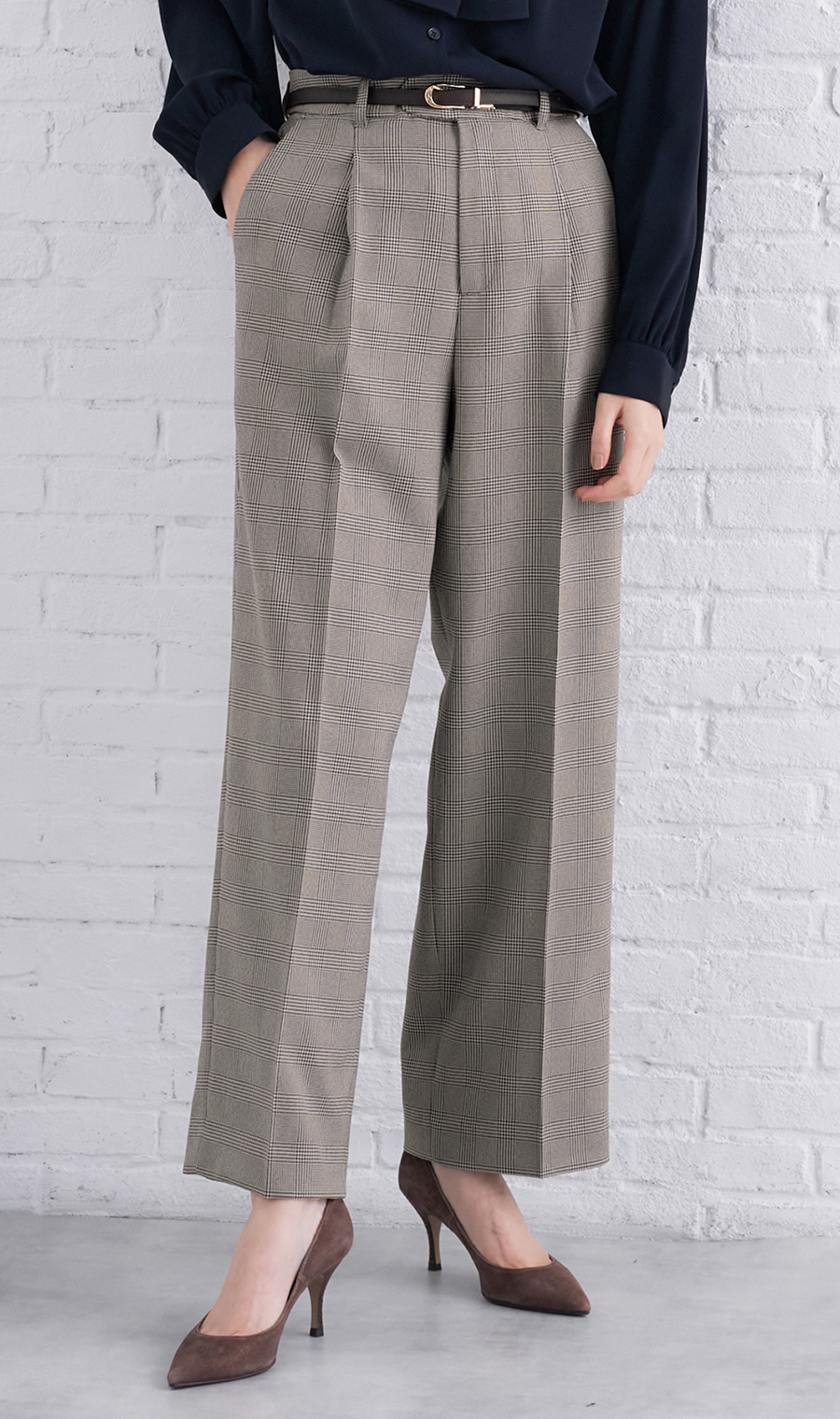 ワンタックセミワイドパンツ【裾上げ済み】 グレー S