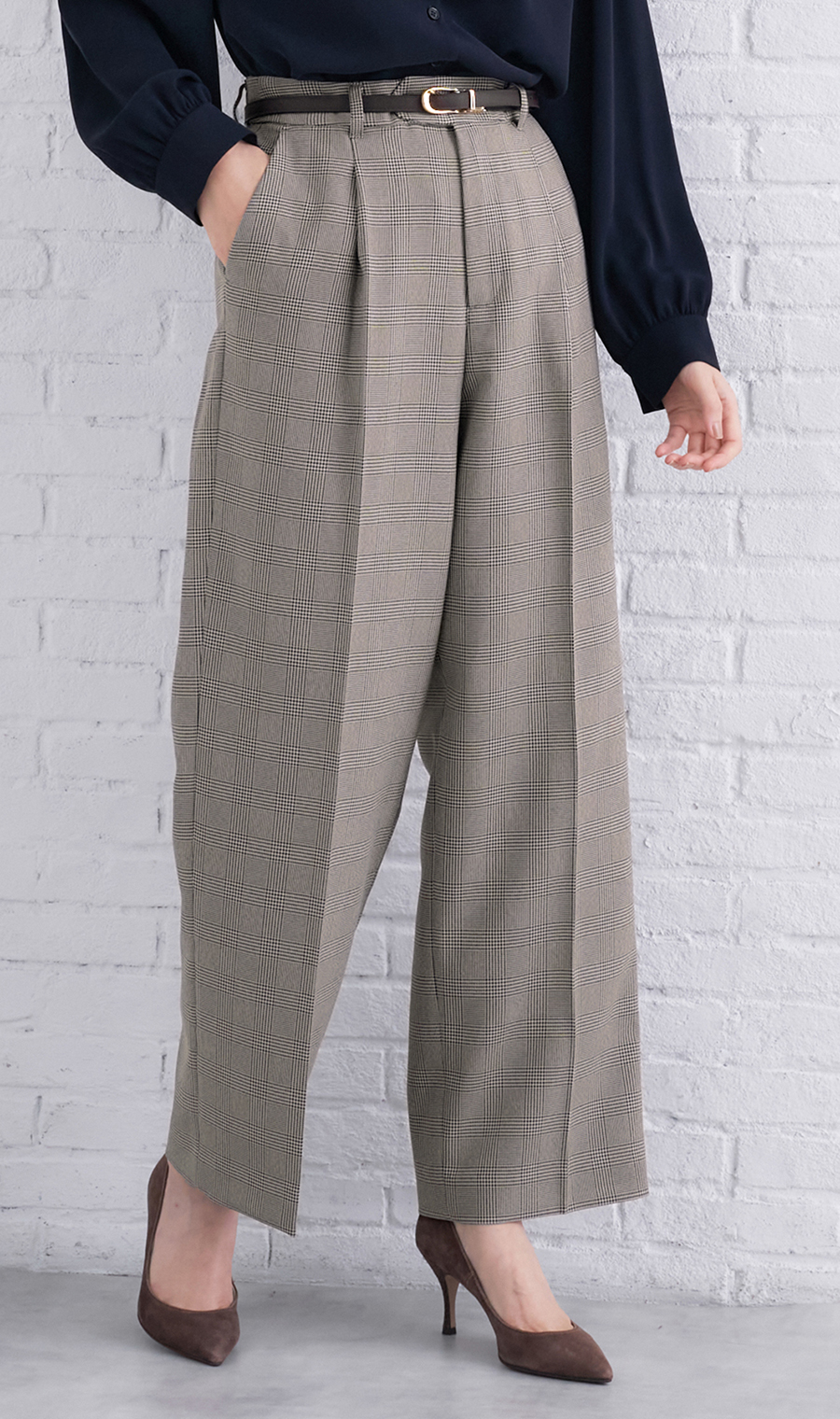 ワンタックセミワイドパンツ【裾上げ済み】 グレー S