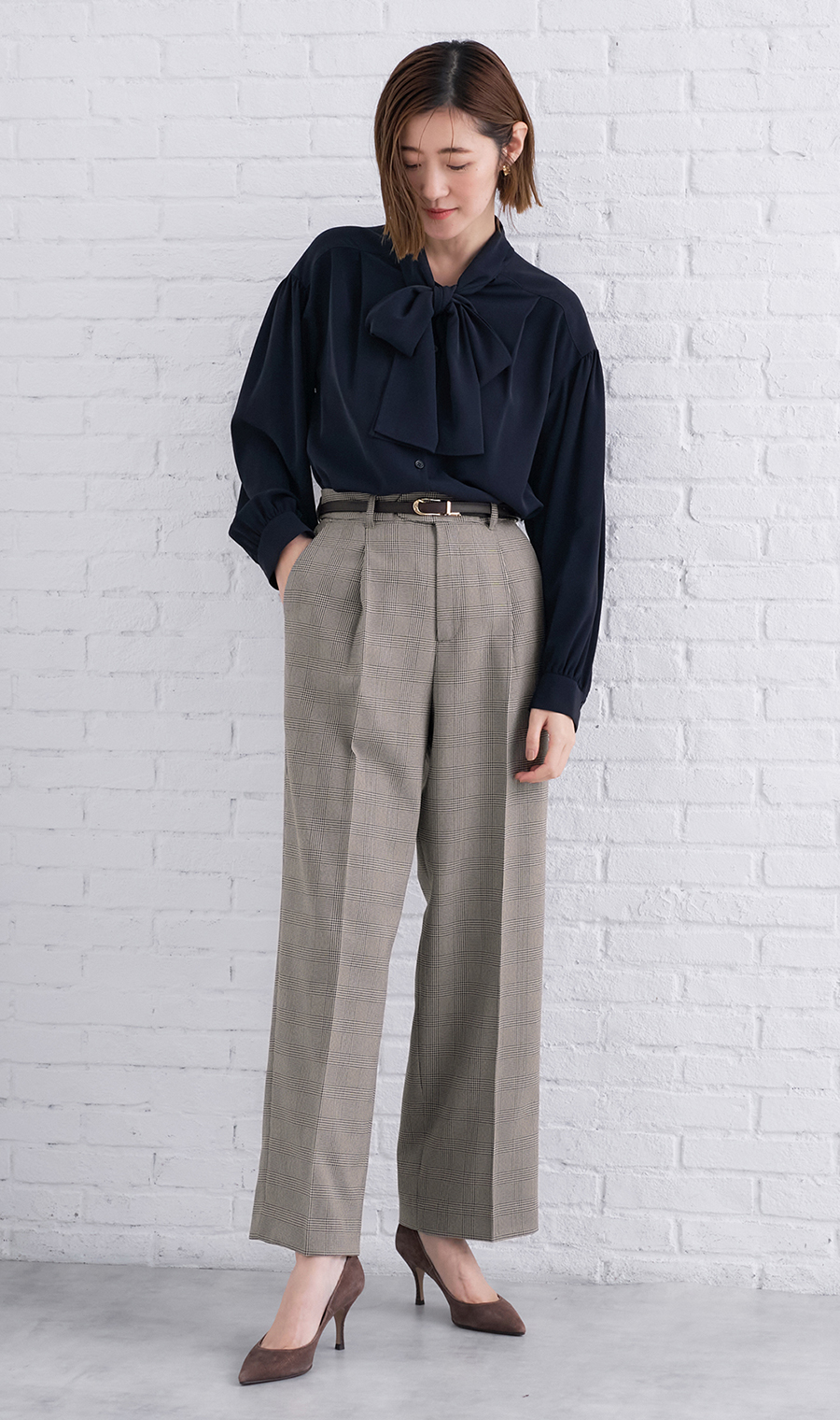 ワンタックセミワイドパンツ【裾上げ済み】 グレー S