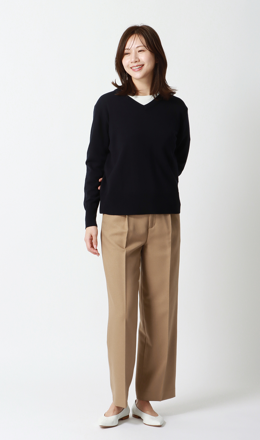 ワンタックセミワイドパンツ【裾上げ済み】 ベージュ S