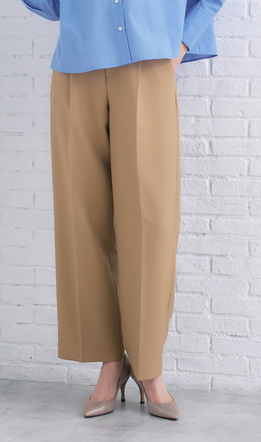 ワンタックセミワイドパンツ【裾上げ済み】 ベージュ S