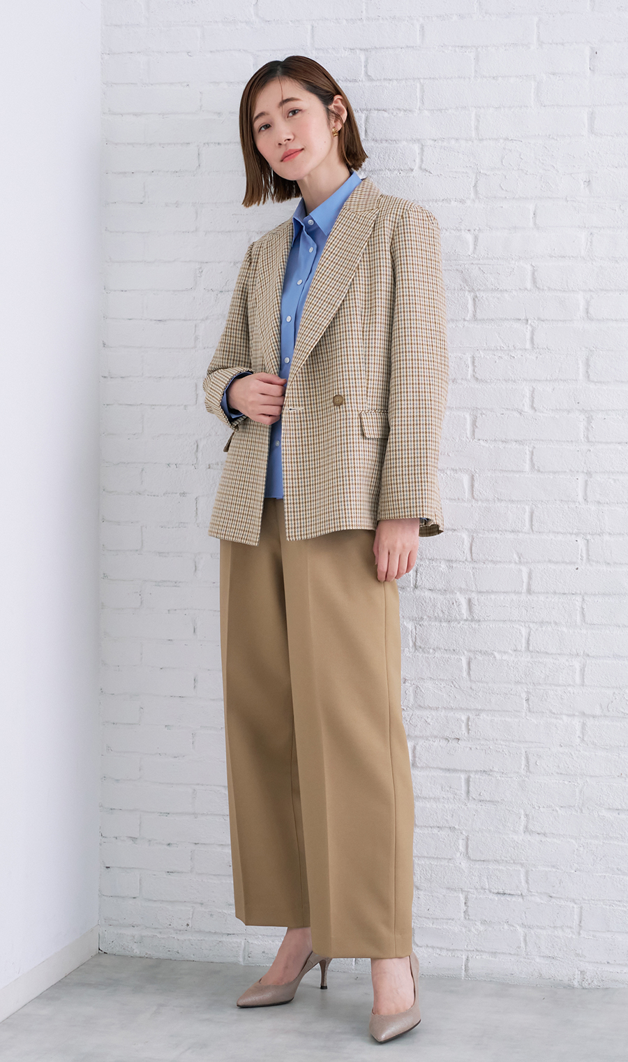 ワンタックセミワイドパンツ【裾上げ済み】 ベージュ S