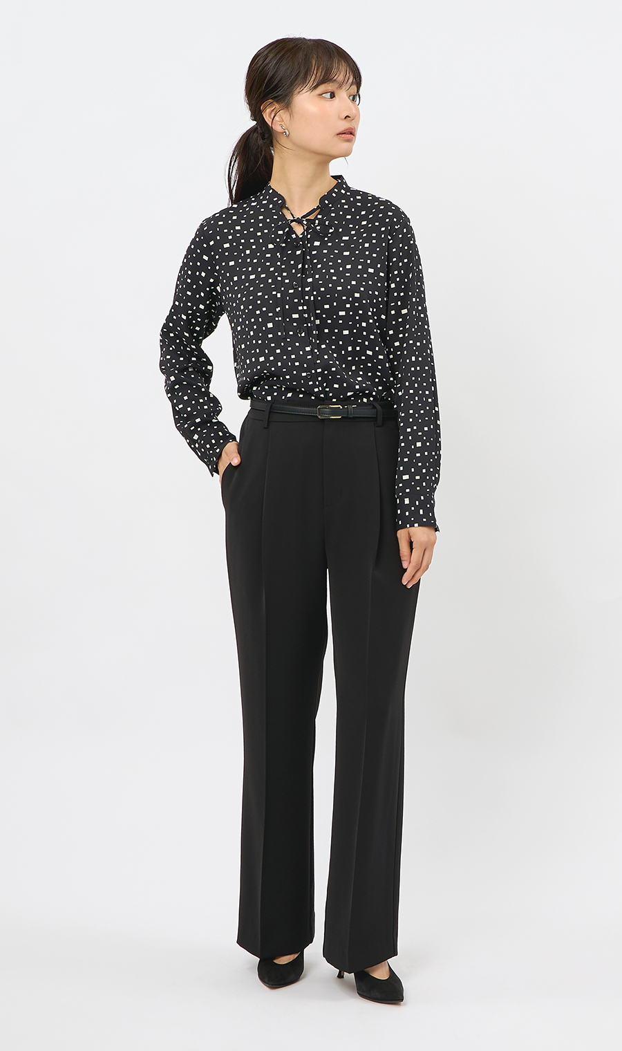 わたしの推しパン【ワイドパンツ】【裾上げ済み】 ブラック S