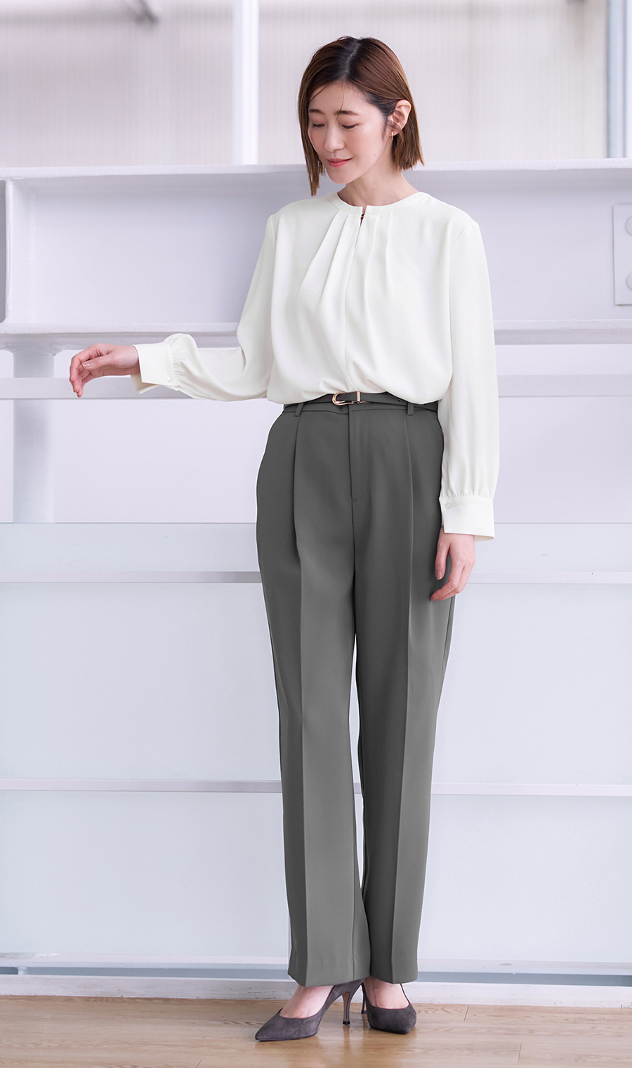 わたしの推しパン【ワイドパンツ】【裾上げ済み】 チャコール S