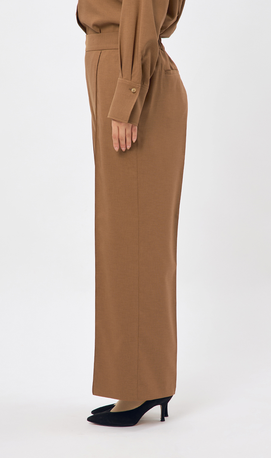 ワイドパンツ【セットアップ着用可】【裾上げ済み】 ブラウン S