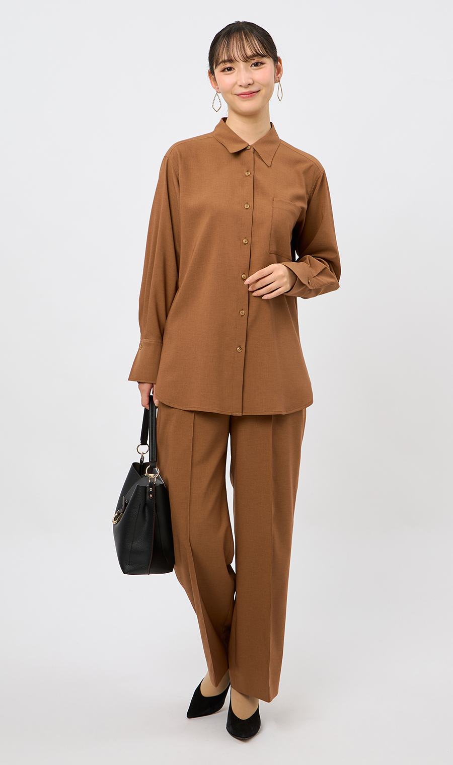 ワイドパンツ【セットアップ着用可】【裾上げ済み】 ブラウン S