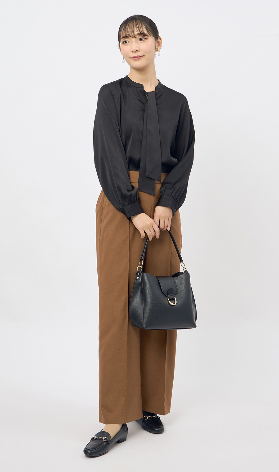 ワイドパンツ【セットアップ着用可】【裾上げ済み】 ブラウン S