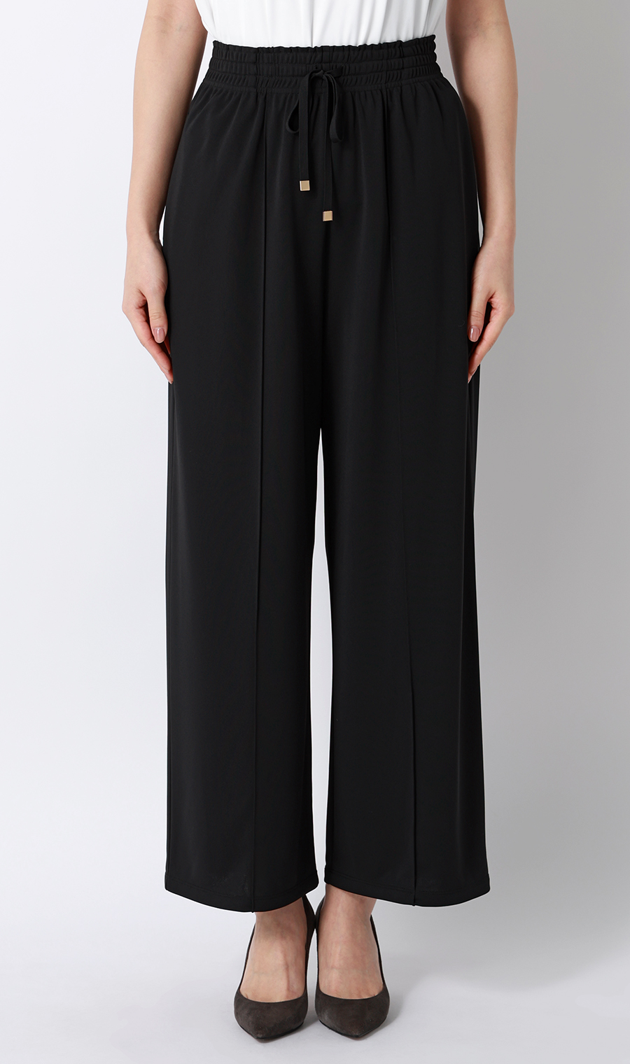 ドローコードワイドパンツ【涼】【セットアップ着用可】【裾上げ済み】 ブラック S