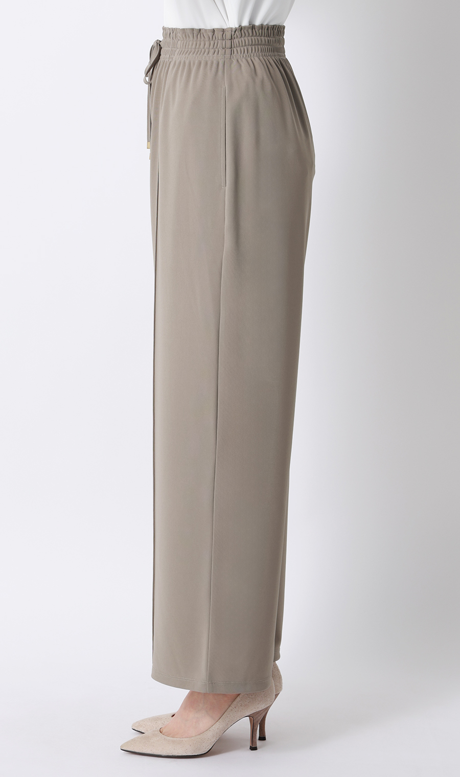 ドローコードワイドパンツ【涼】【セットアップ着用可】【裾上げ済み】 グレージュ S