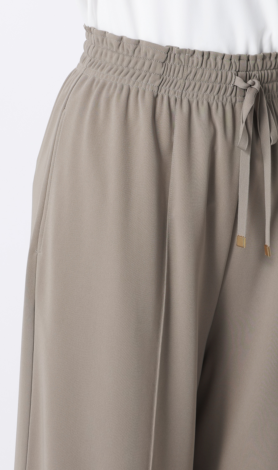 ドローコードワイドパンツ【涼】【セットアップ着用可】【裾上げ済み】 グレージュ S