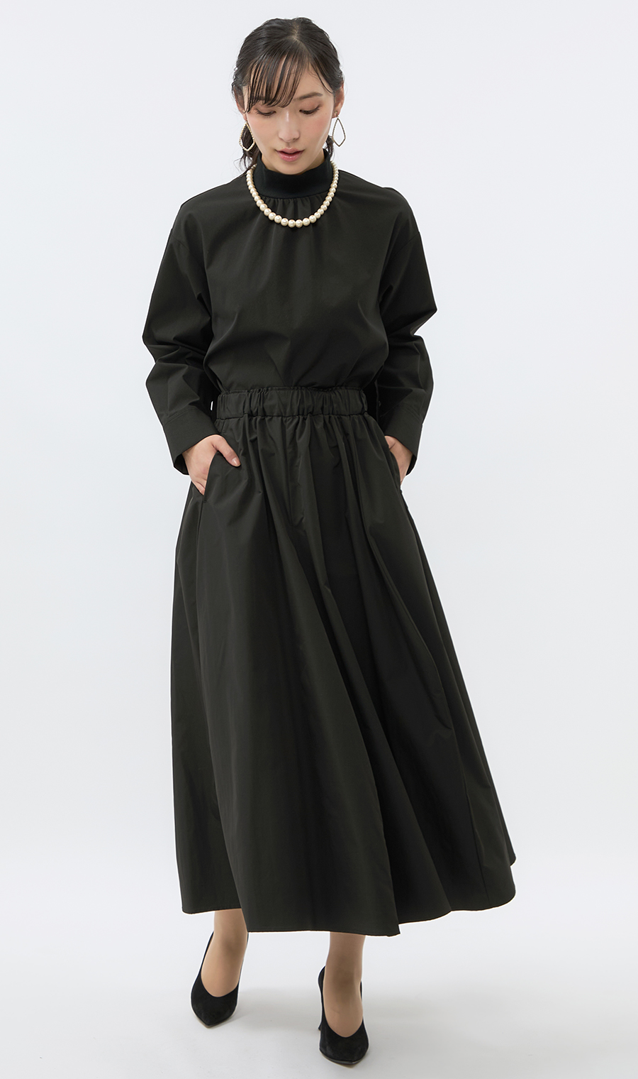 ■イレギュラーコクーンギャザースカート【WEB限定】 ブラック M