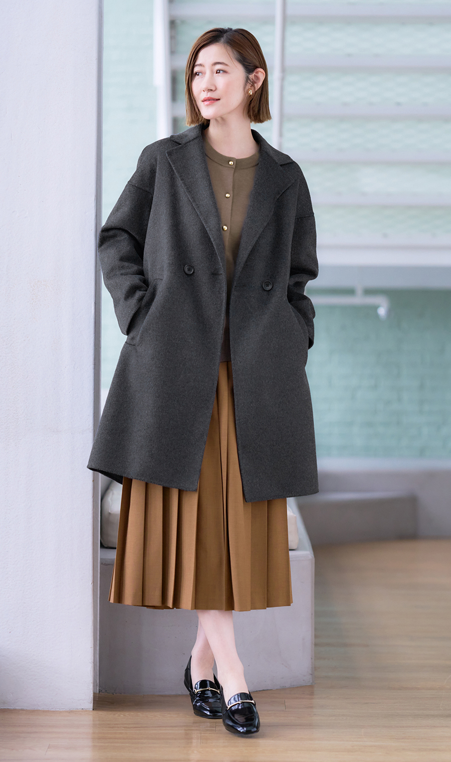 プリーツスカート【セットアップ着用可】 ブラウン S