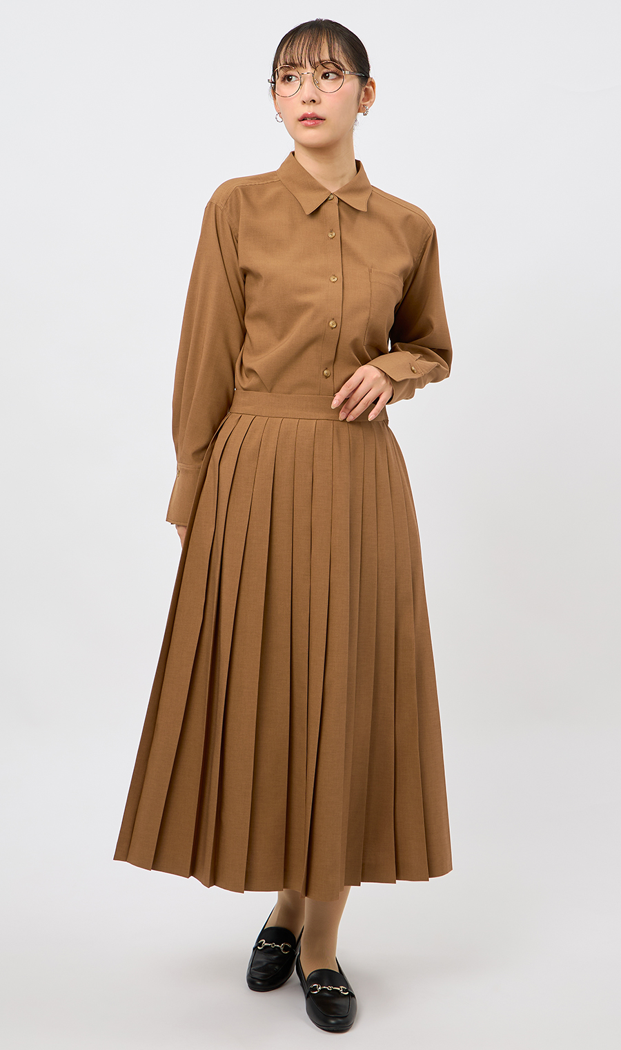 プリーツスカート【セットアップ着用可】 ブラウン S