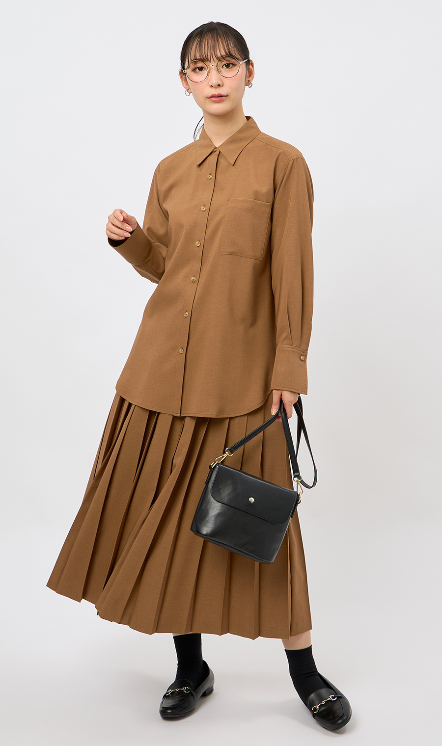 プリーツスカート【セットアップ着用可】 ブラウン S
