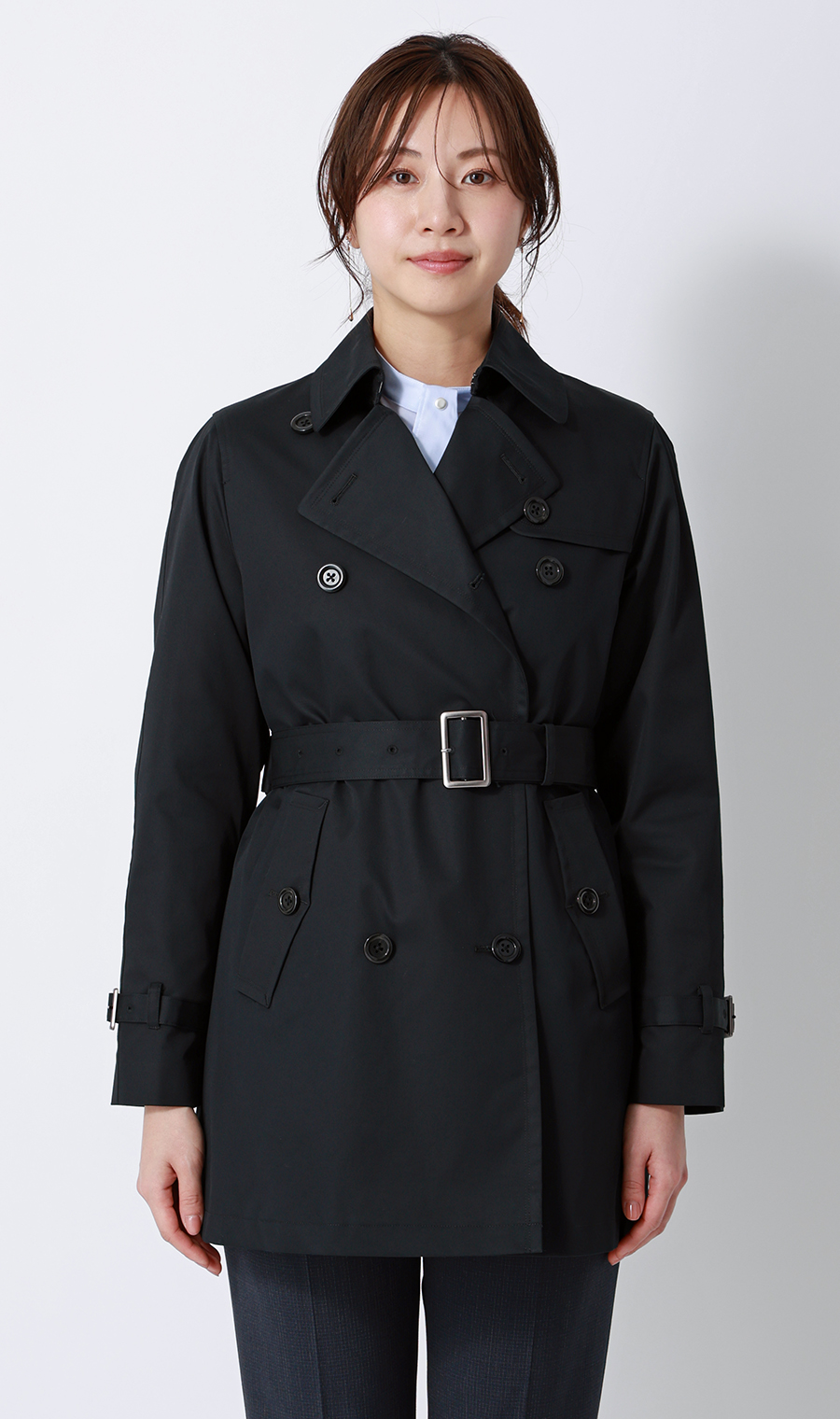 ショート丈ダブルトレンチコート【撥水加工】 ブラック S