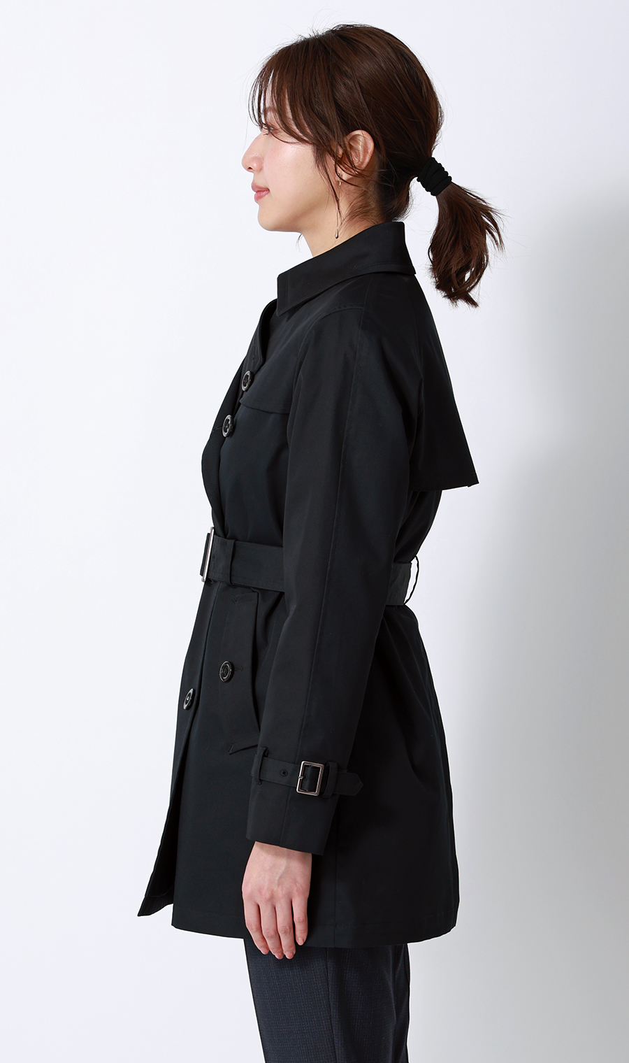 ショート丈ダブルトレンチコート【撥水加工】 ブラック S