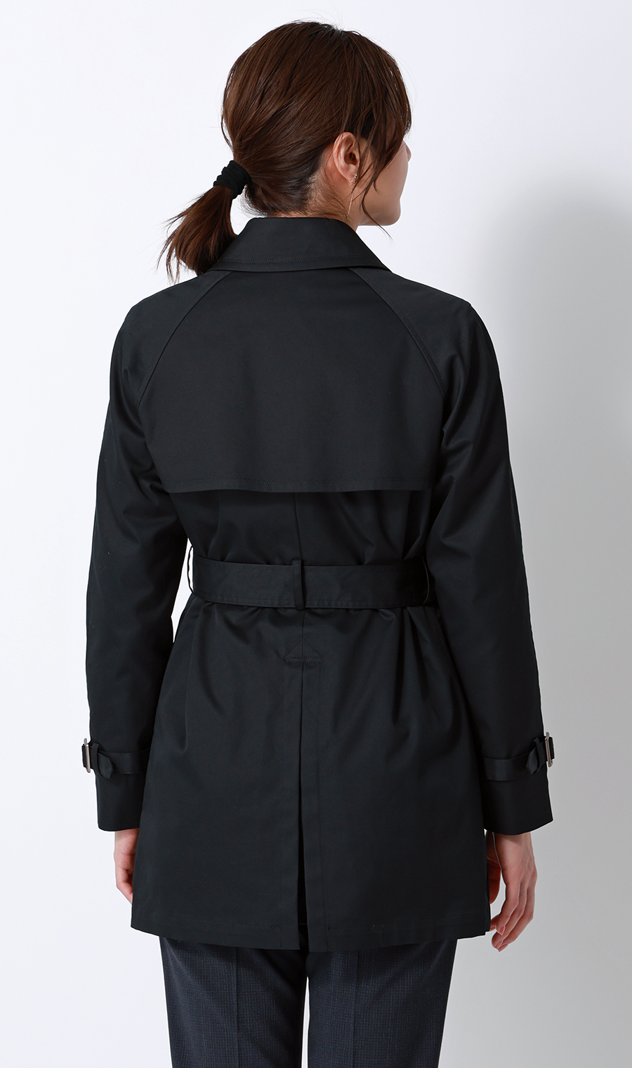 ショート丈ダブルトレンチコート【撥水加工】 ブラック S