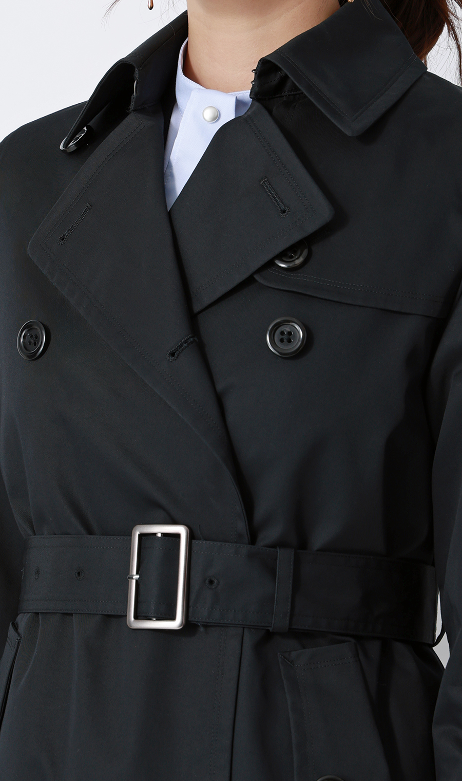 ショート丈ダブルトレンチコート【撥水加工】 ブラック S