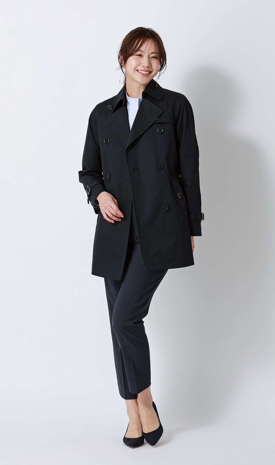ショート丈ダブルトレンチコート【撥水加工】 ブラック S