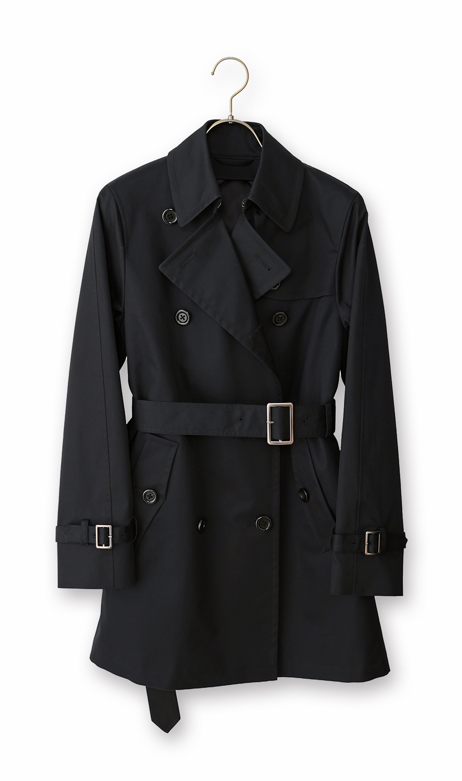 ショート丈ダブルトレンチコート【撥水加工】 ブラック S