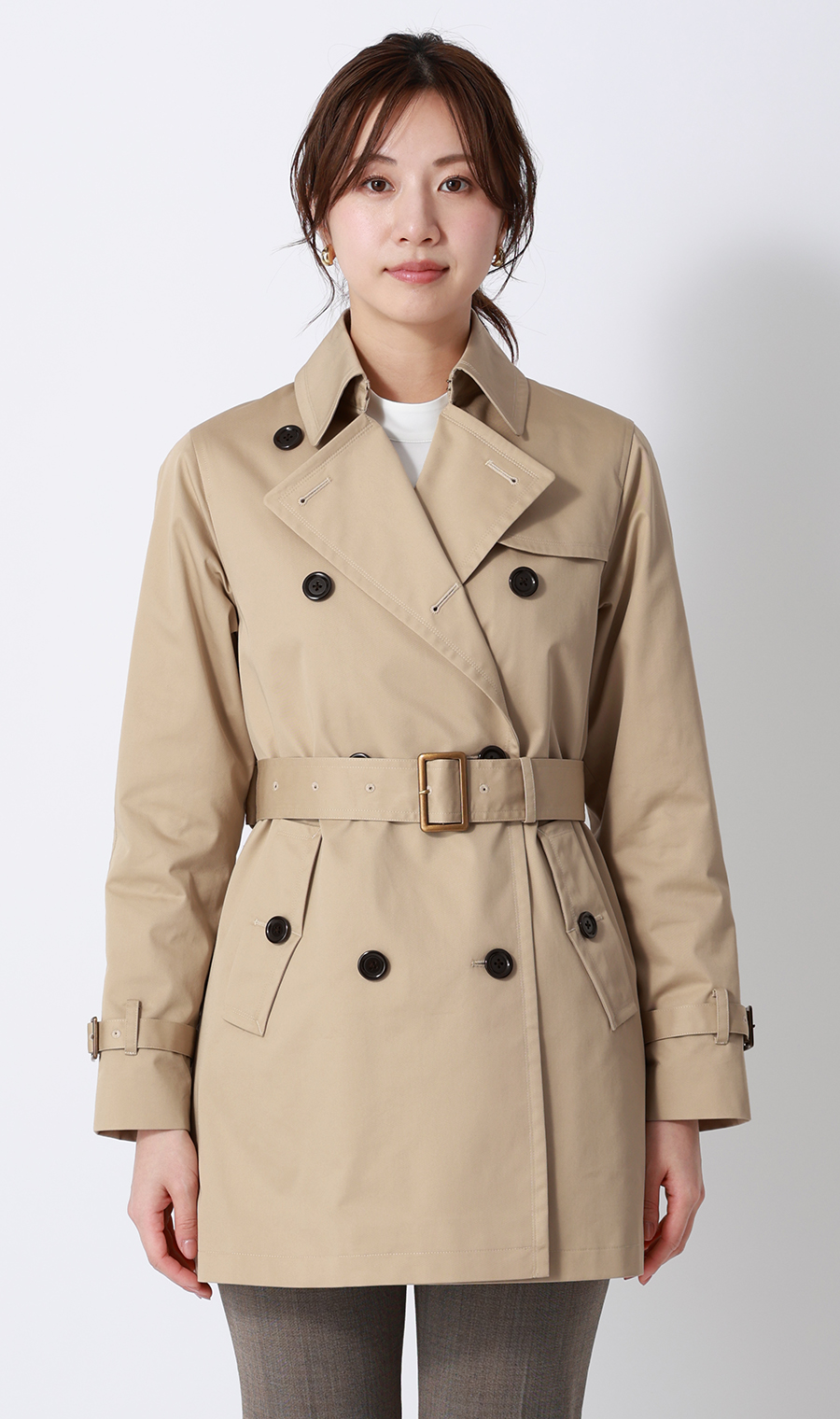 ショート丈ダブルトレンチコート【撥水加工】 ベージュ S