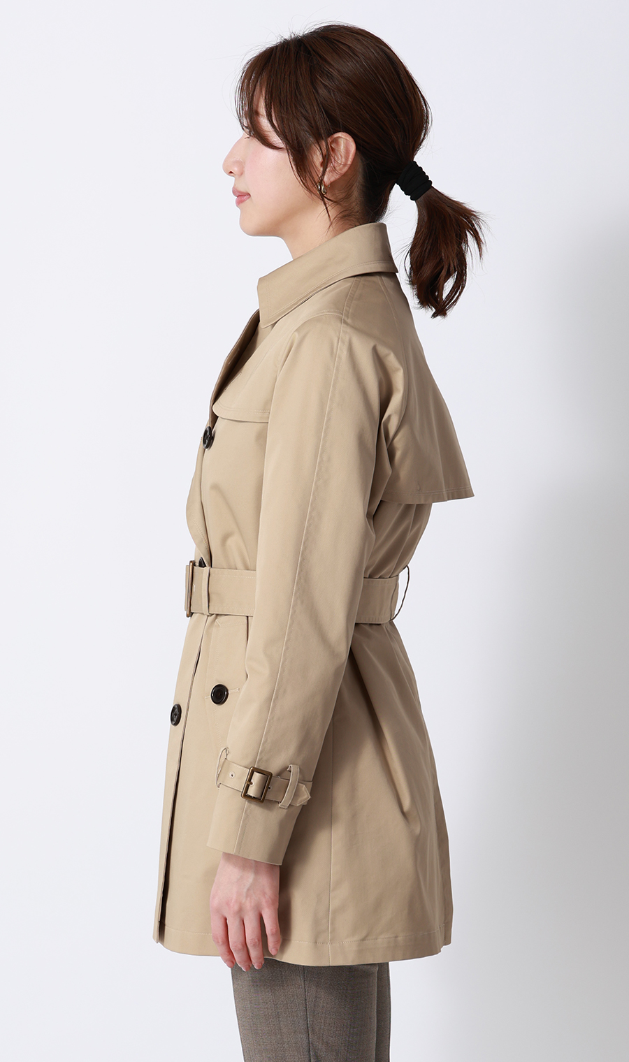 ショート丈ダブルトレンチコート【撥水加工】 ベージュ S