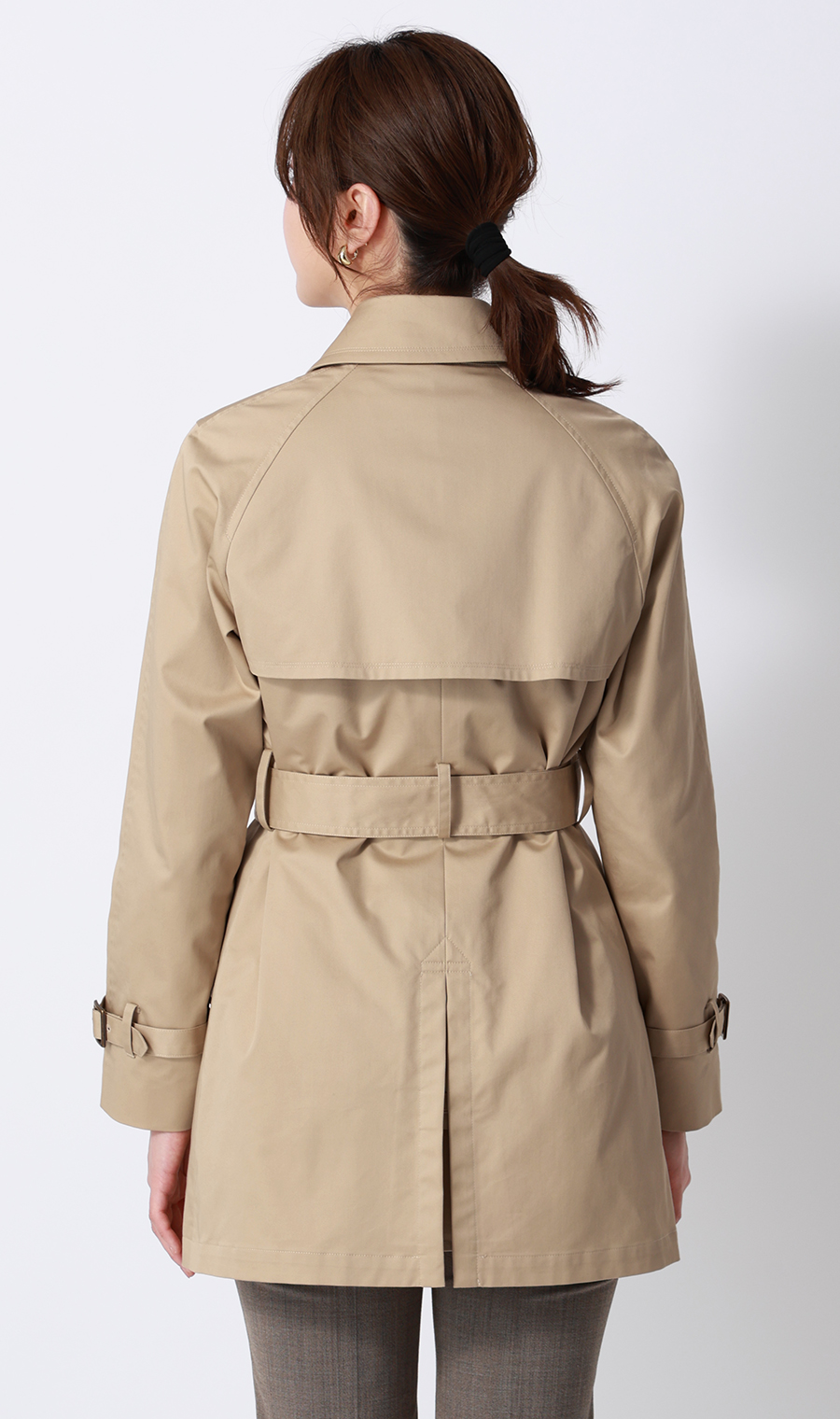 ショート丈ダブルトレンチコート【撥水加工】 ベージュ S