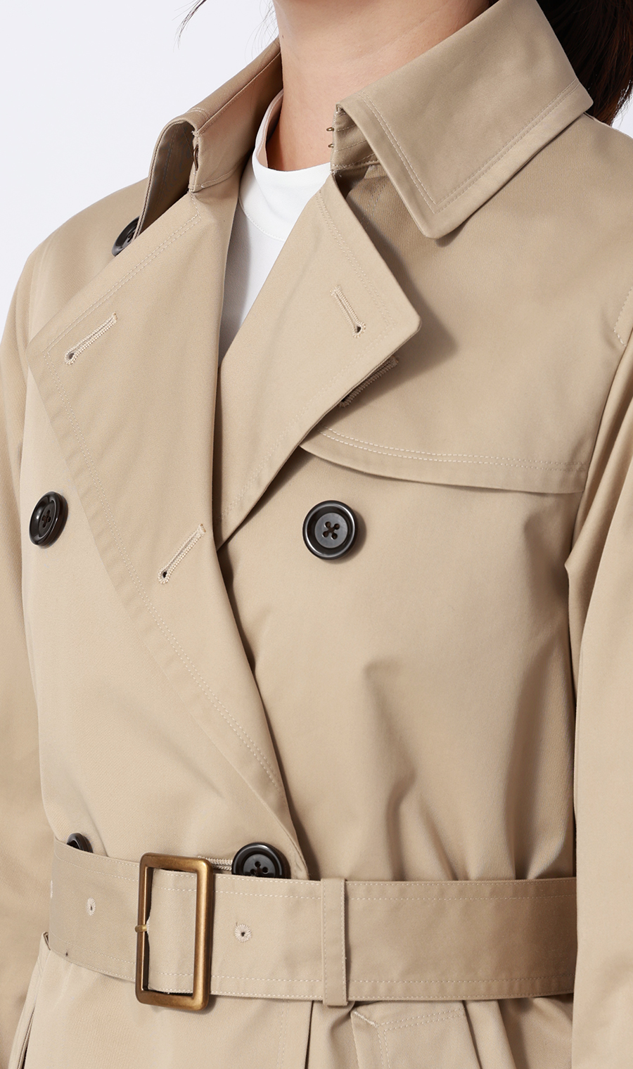 ショート丈ダブルトレンチコート【撥水加工】 ベージュ S