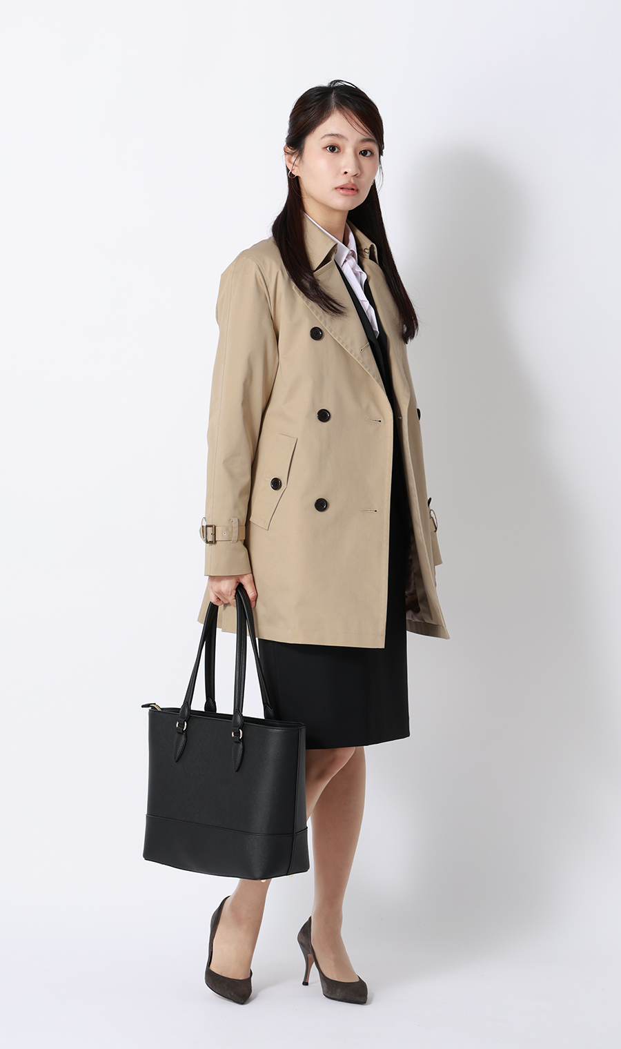 ショート丈ダブルトレンチコート【撥水加工】 ベージュ S