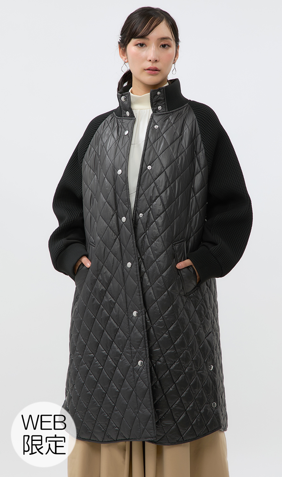 キルト×ニットドッキングロングコート【WEB限定】 ブラック M