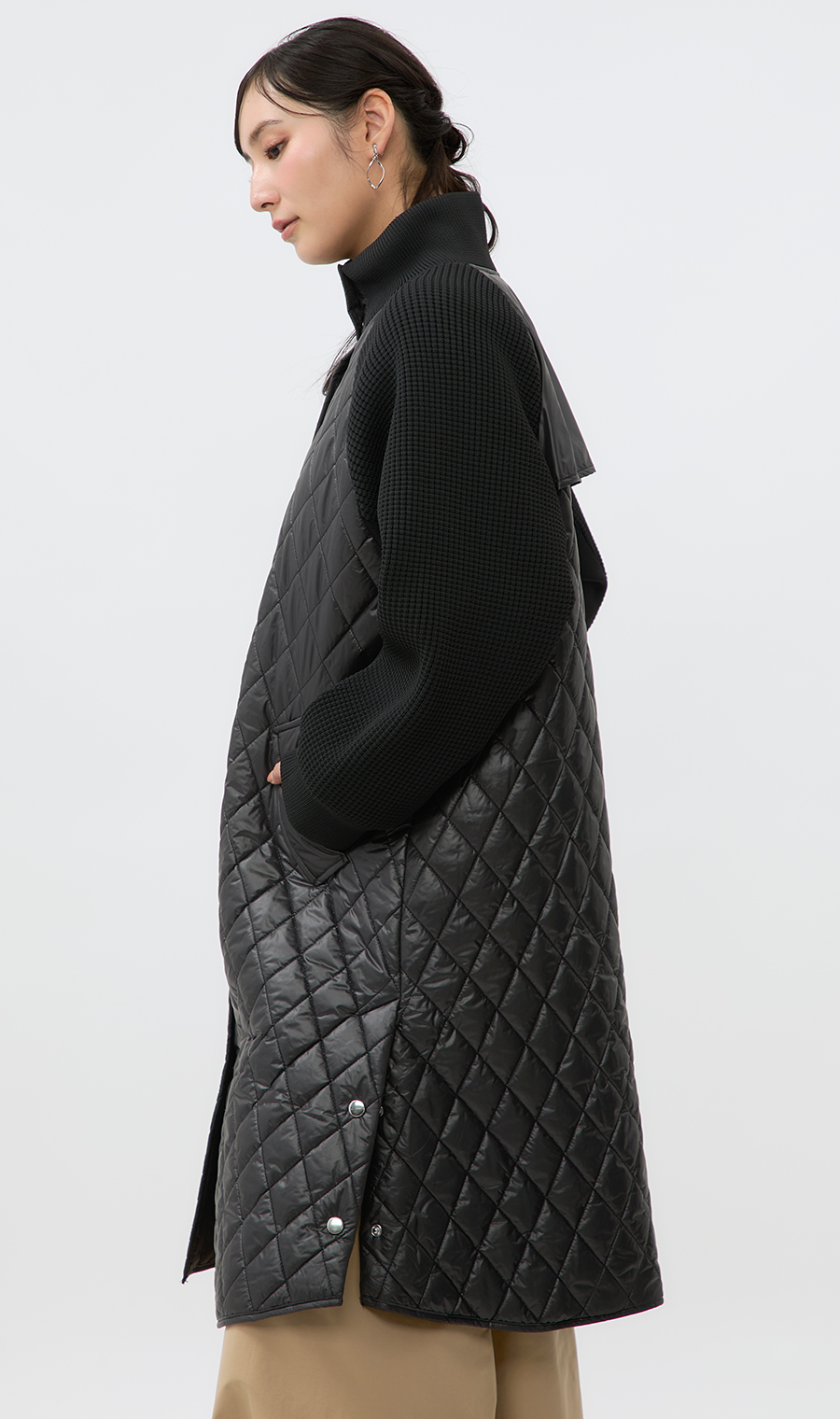 キルト×ニットドッキングロングコート【WEB限定】 ブラック M