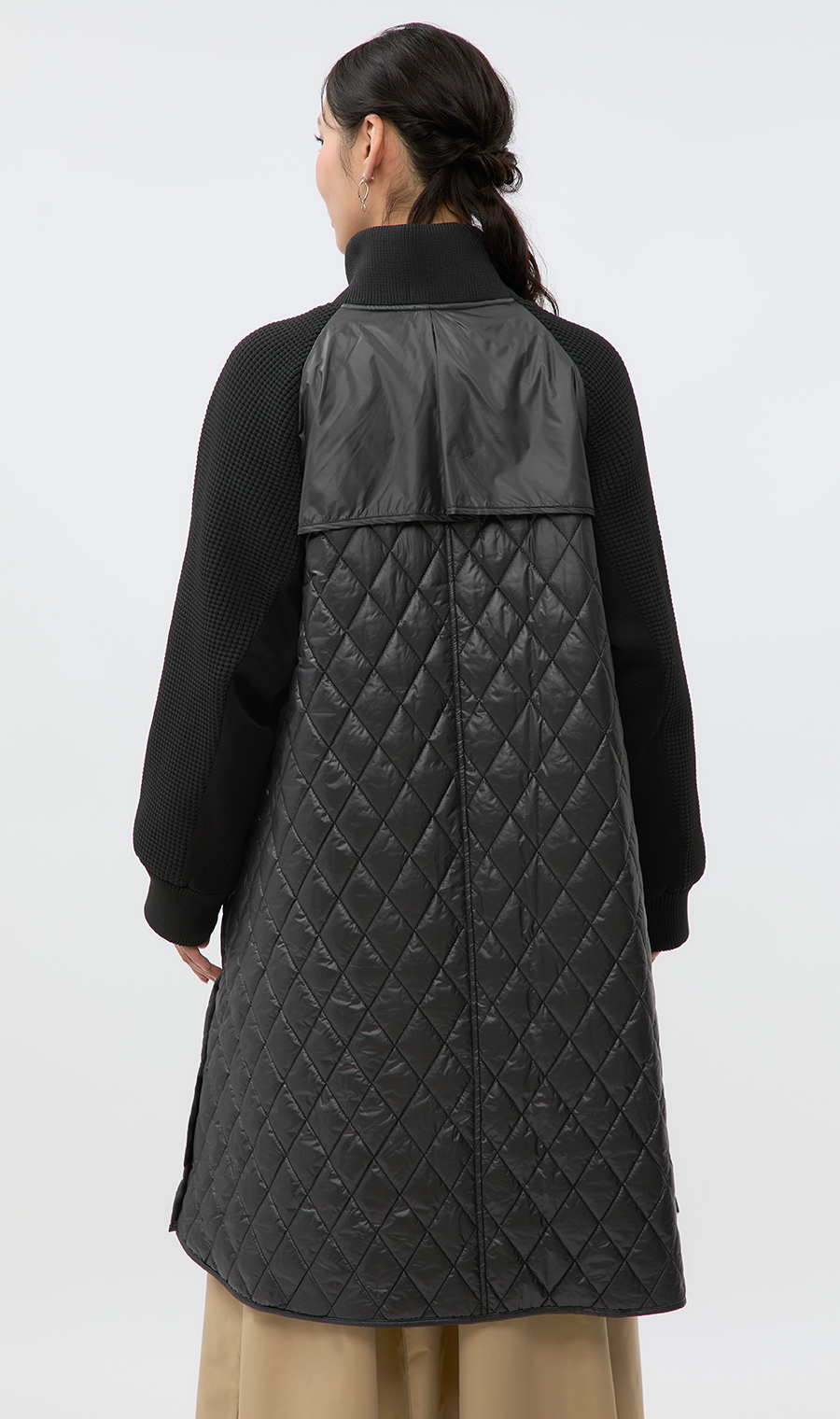 キルト×ニットドッキングロングコート【WEB限定】 ブラック M
