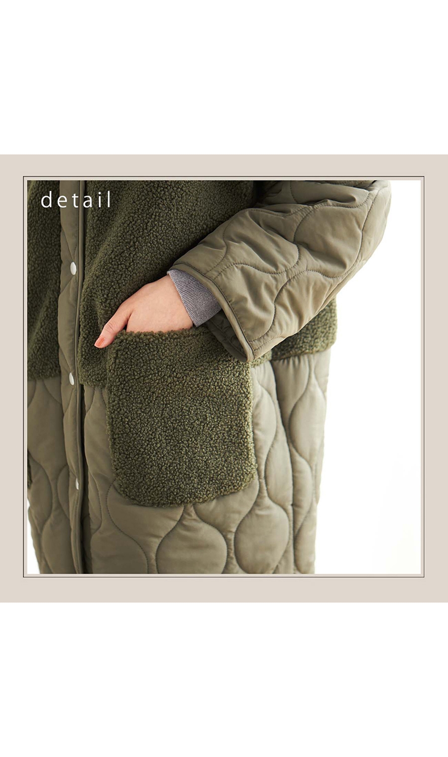 ■切替ボアノーカラーロングキルトコート［WEB限定］ ブラック L