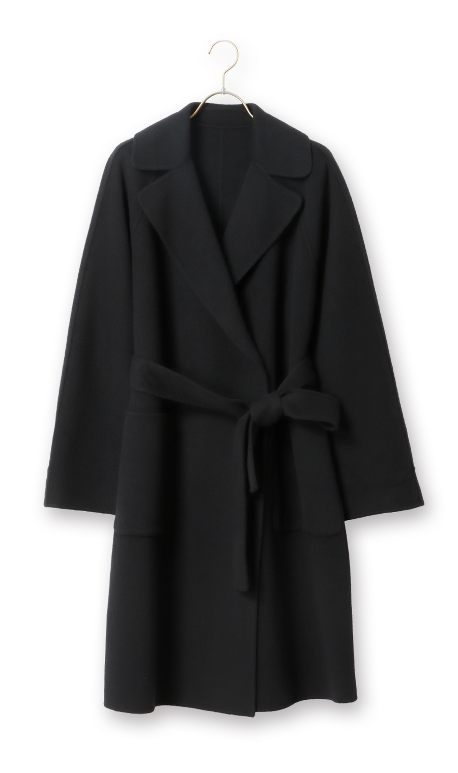 ベルト付きビックカラーコート【カシミヤ混ウール】【WEB限定】 ブラック L