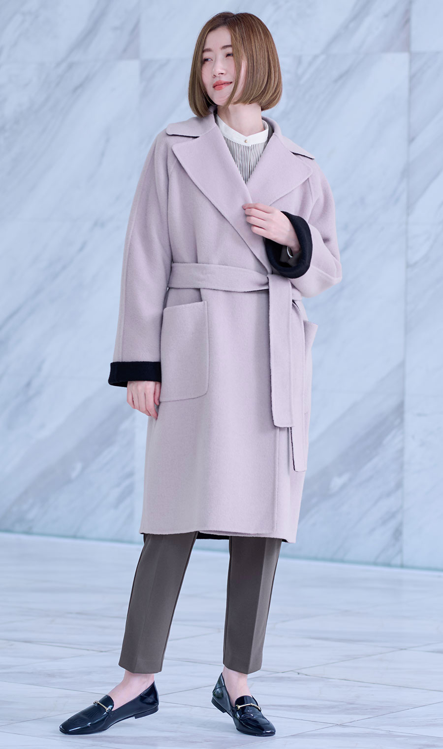 ベルト付きビックカラーコート【カシミヤ混ウール】【WEB限定】 パープル M